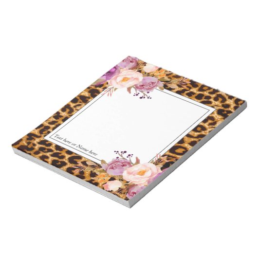 Leopardendruck, Geparden, trendy, blumenreich, süß Notizblock (Rotiert)