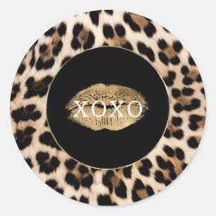 Leopardendruck Goldene Lippen XOXO Runder Aufkleber