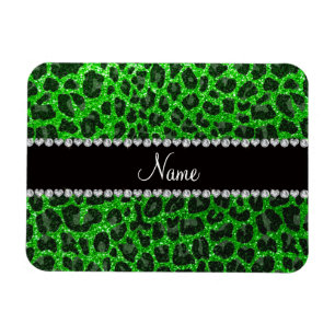 Leopardendruck in individuelle Name-Kalkgrün Glitz Magnet