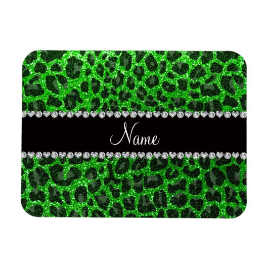 Leopardendruck in individuelle Name-Kalkgrün Glitz Magnet (Horizontal)