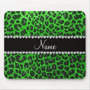 Leopardendruck in individuelle Name-Kalkgrün Glitz Mousepad