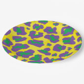 Leopardendruck in lila, grün und gelb pappteller (Schrägansicht)