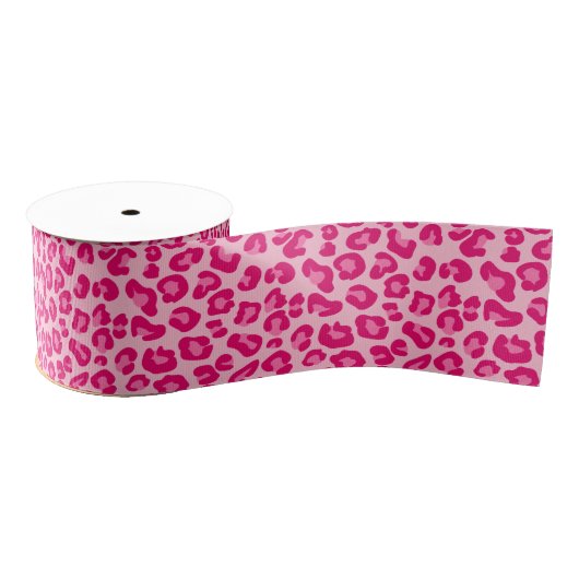 Leopardendruck in Pastellrosa, Hot Pink und Fuchsi Ripsband (Spule)