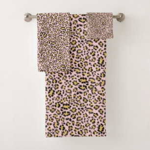 Leopardendruck in Rosa Badhandtuch Set