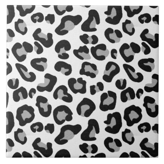 Leopardendruck in Schwarz und Weiß mit Grau / Grau Fliese (Vorderseite)