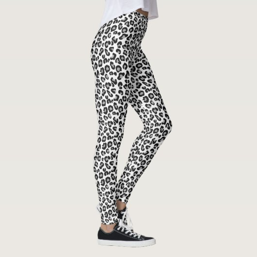 Leopardendruck in Schwarz und Weiß mit Grau / Grau Leggings (Rechts)