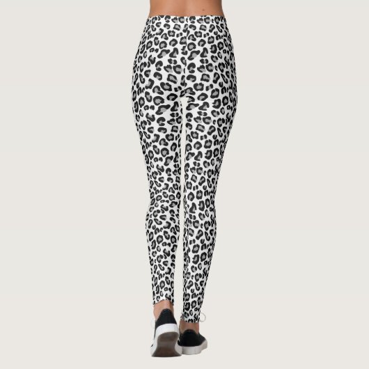 Leopardendruck in Schwarz und Weiß mit Grau / Grau Leggings (Rückseite)