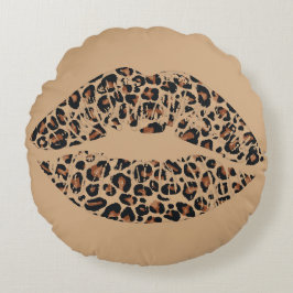 Leopardendruck-Lippen-Wurfkissen | Chic Glamour-Ti Rundes Kissen