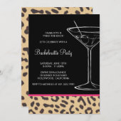 Leopardendruck Martini Bachelorette Einladung (Vorne/Hinten)