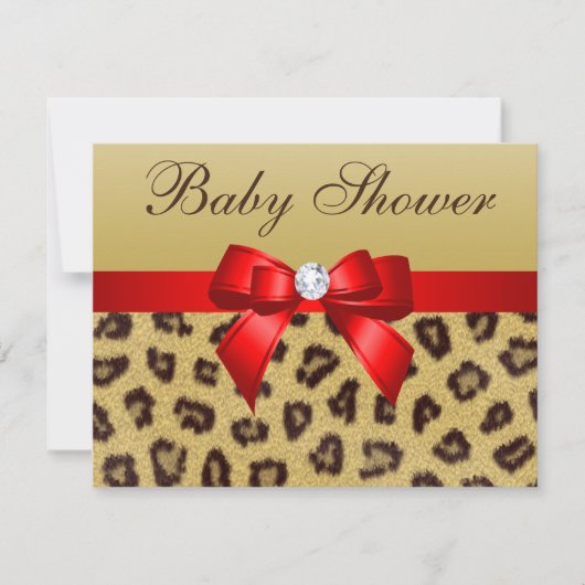 Leopardendruck, Red Bow Baby Dusche Einladung (Vorderseite)