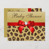 Leopardendruck, Red Bow Baby Dusche Einladung (Vorne/Hinten)