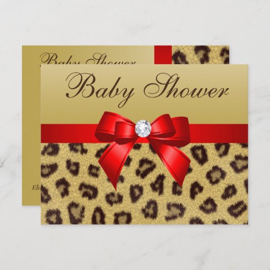 Leopardendruck, Red Bow Baby Dusche Einladung (Vorne/Hinten)