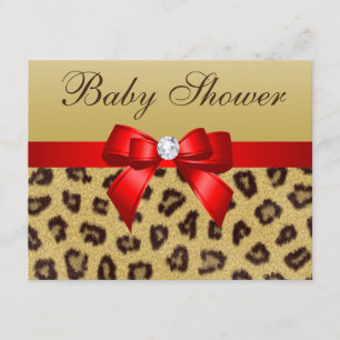 Leopardendruck, Red Bow Baby Dusche Einladung