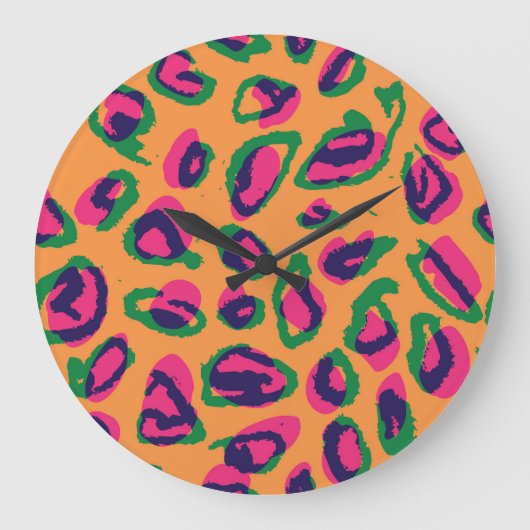 Leopardendrucke, farbiges Tiermuster. Große Wanduhr (Vorderseite)