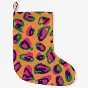 Leopardendrucke, farbiges Tiermuster. Kleiner Weihnachtsstrumpf