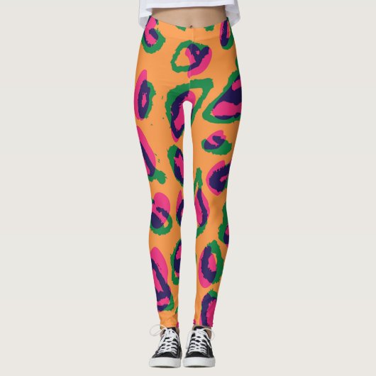 Leopardendrucke, farbiges Tiermuster. Leggings (Vorderseite)