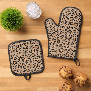Leopardendrucke, Leoparden, Braunleopard Ofenhandschuh & Topflappen-Set