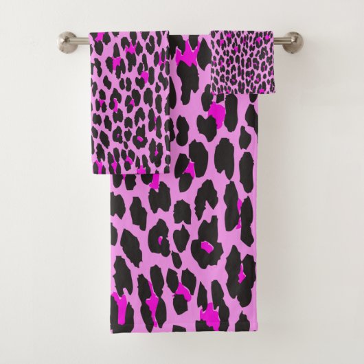 Leopardendrucke, Leoparden, rosa Leoparden Badhandtuch Set (Insitu)