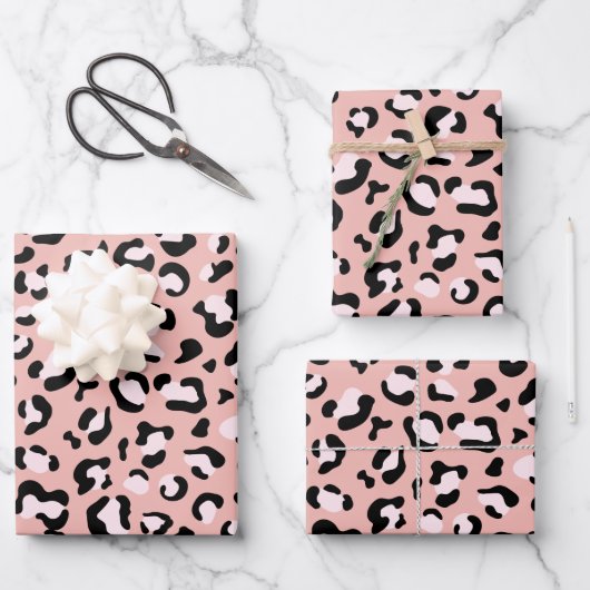 Leopardendrucke, Leoparden, rosa Leoparden Geschenkpapier Set (Vorderseite)