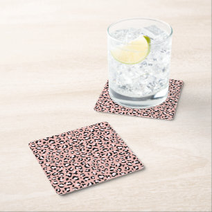 Leopardendrucke, Leoparden, rosa Leoparden Rechteckiger Pappuntersetzer