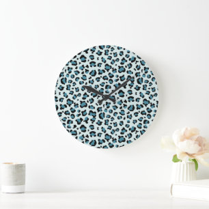 Leopardendrucke, Leoparden-Spots, Blauer Leopard Große Wanduhr