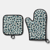 Leopardendrucke, Leoparden-Spots, Blauer Leopard Ofenhandschuh & Topflappen-Set (Vorderseite)