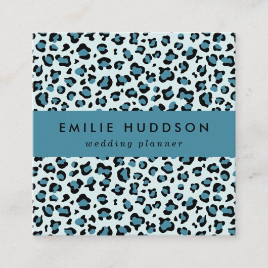 Leopardendrucke, Leoparden-Spots, Blauer Leopard Quadratische Visitenkarte (Vorderseite)