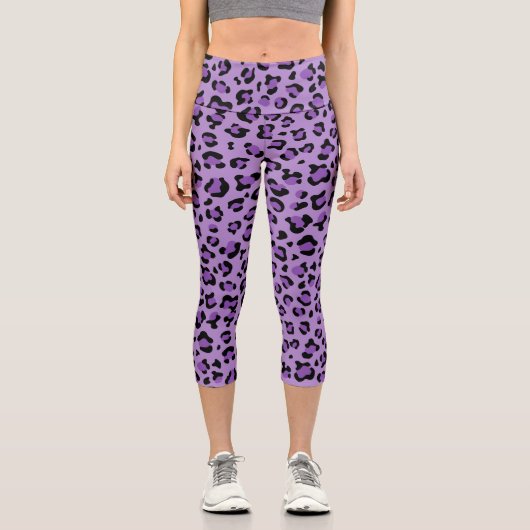 Leopardendrucke, Leoparden-Spots, Lila Leopard Capri Leggings (Vorderseite)