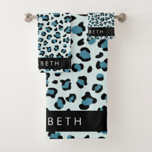Leopardendrucke, Spots, Blauer Leopard, Ihr Name Badhandtuch Set