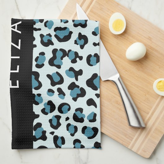 Leopardendrucke, Spots, Blauer Leopard, Ihr Name Geschirrtuch (Viertel Falte)