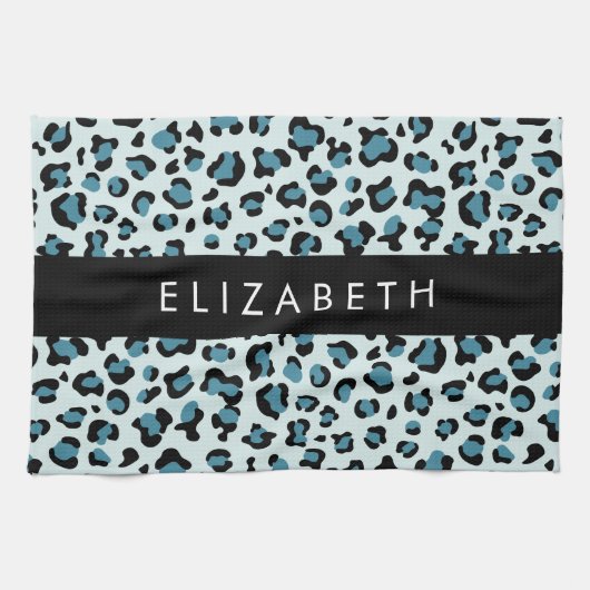 Leopardendrucke, Spots, Blauer Leopard, Ihr Name Geschirrtuch (Horizontal)