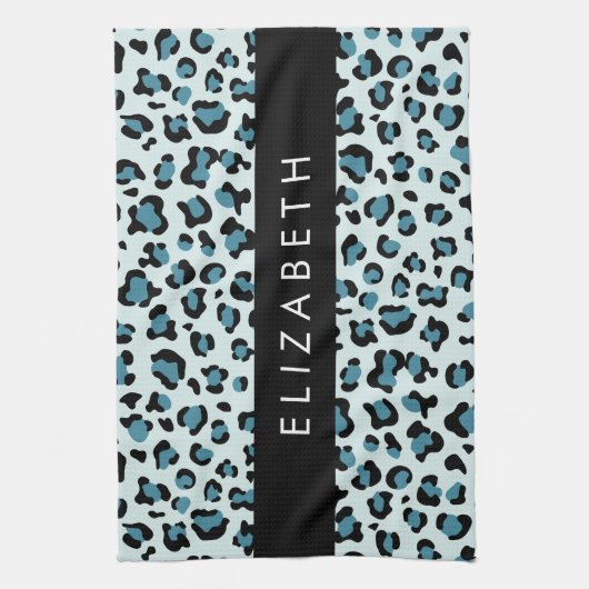 Leopardendrucke, Spots, Blauer Leopard, Ihr Name Geschirrtuch (Vertikal)