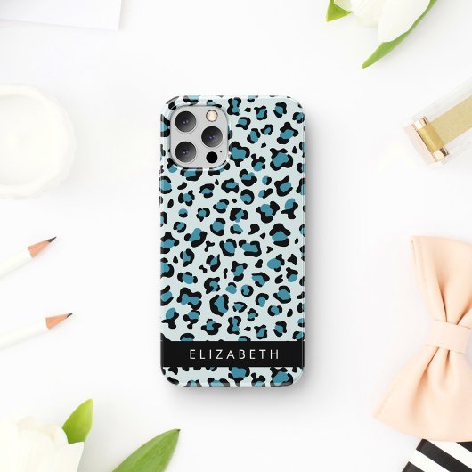 Leopardendrucke, Spots, Blauer Leopard, Ihr Name iPhone 16 Hülle
