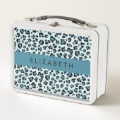Leopardendrucke, Spots, Blauer Leopard, Ihr Name Metall Brotdose (Vorderseite)