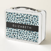 Leopardendrucke, Spots, Blauer Leopard, Ihr Name Metall Brotdose (Rückseite)