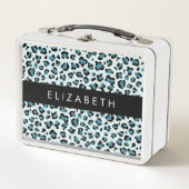 Leopardendrucke, Spots, Blauer Leopard, Ihr Name Metall Brotdose (Vorderseite)