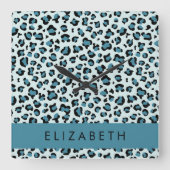 Leopardendrucke, Spots, Blauer Leopard, Ihr Name Quadratische Wanduhr (Vorderseite)