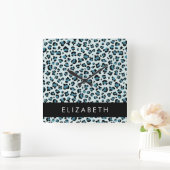 Leopardendrucke, Spots, Blauer Leopard, Ihr Name Quadratische Wanduhr (Zuhause)