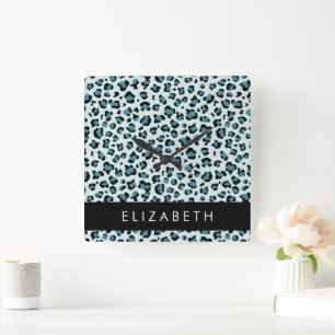 Leopardendrucke, Spots, Blauer Leopard, Ihr Name Quadratische Wanduhr