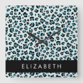 Leopardendrucke, Spots, Blauer Leopard, Ihr Name Quadratische Wanduhr (Vorderseite)