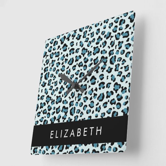 Leopardendrucke, Spots, Blauer Leopard, Ihr Name Quadratische Wanduhr (Winkel)