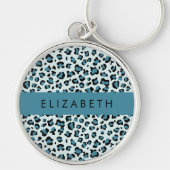 Leopardendrucke, Spots, Blauer Leopard, Ihr Name Schlüsselanhänger (Vorne)