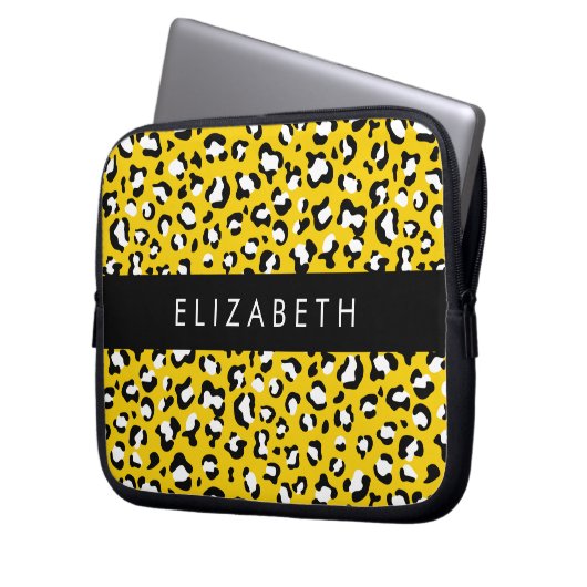 Leopardendrucke, Spots, Gelber Leopard, Ihr Name Laptopschutzhülle (Vorderseite Links)