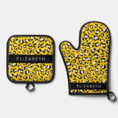 Leopardendrucke, Spots, Gelber Leopard, Ihr Name Ofenhandschuh & Topflappen-Set (Vorderseite)