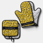 Leopardendrucke, Spots, Gelber Leopard, Ihr Name Ofenhandschuh & Topflappen-Set (Vorderseite/Rückseite)