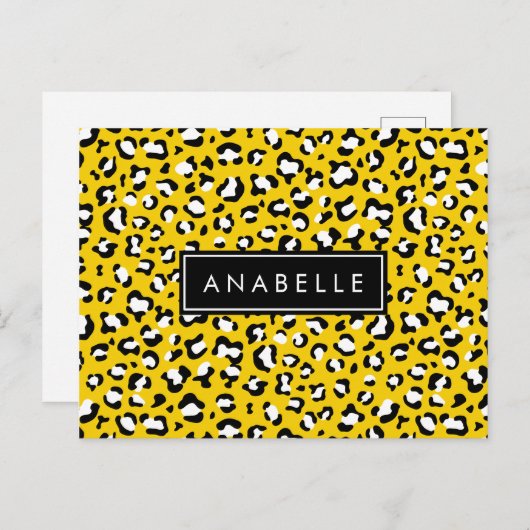 Leopardendrucke, Spots, Gelber Leopard, Ihr Name Postkarte (Vorne/Hinten)
