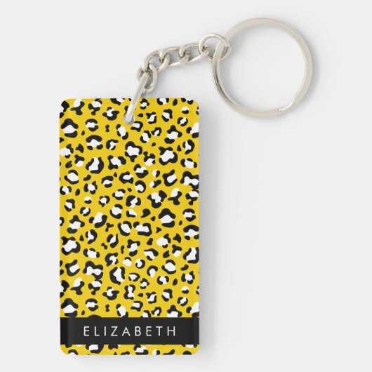 Leopardendrucke, Spots, Gelber Leopard, Ihr Name Schlüsselanhänger (Rückseite)