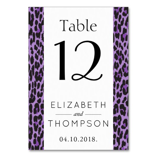 Leopardendrucke, Spots, Lila Leopard, Hochzeit Tischnummer (Rückseite)