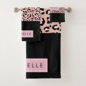 Leopardendrucke, Spots, rosa Leoparden, Ihr Name Badhandtuch Set (Insitu)