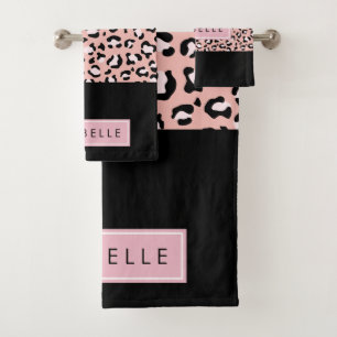 Leopardendrucke, Spots, rosa Leoparden, Ihr Name Badhandtuch Set
